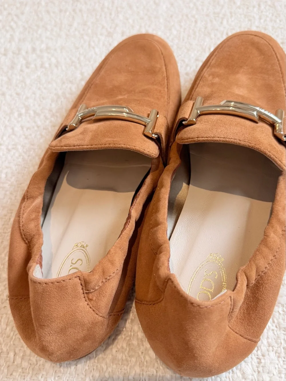 Authentic Tod’s Suede Double T Loafers – Tan/Cognac | Size EU 37 / US 7